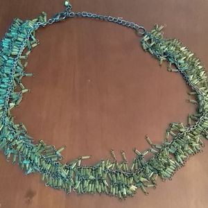 Green shirt fringe necklace